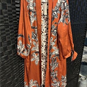 Chico's Vibrant Orange and Leopard Print Kimono